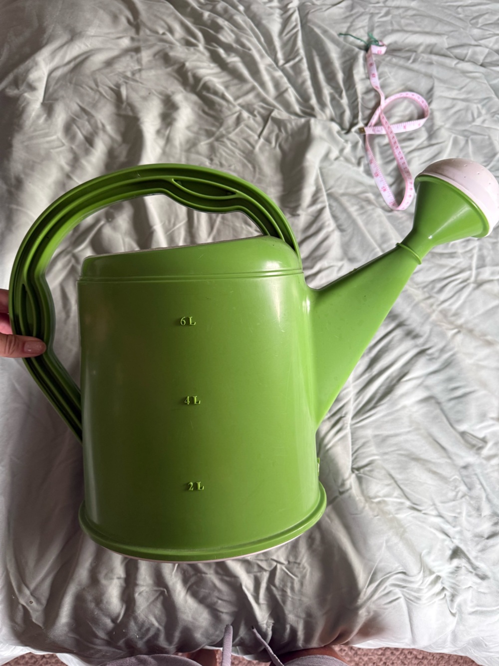 Green Plastic Watering Can with Measurement Markings - Picture 2 of 4